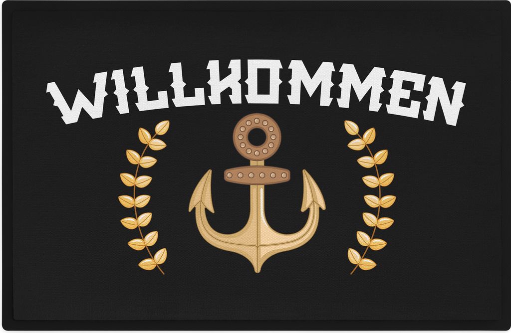 Trendation - Willkommen Fußmatte Grafik Schmutzfangmatte Geschenk Außen Innenbereich 60x40 cm Waschbar Türmatte Anker