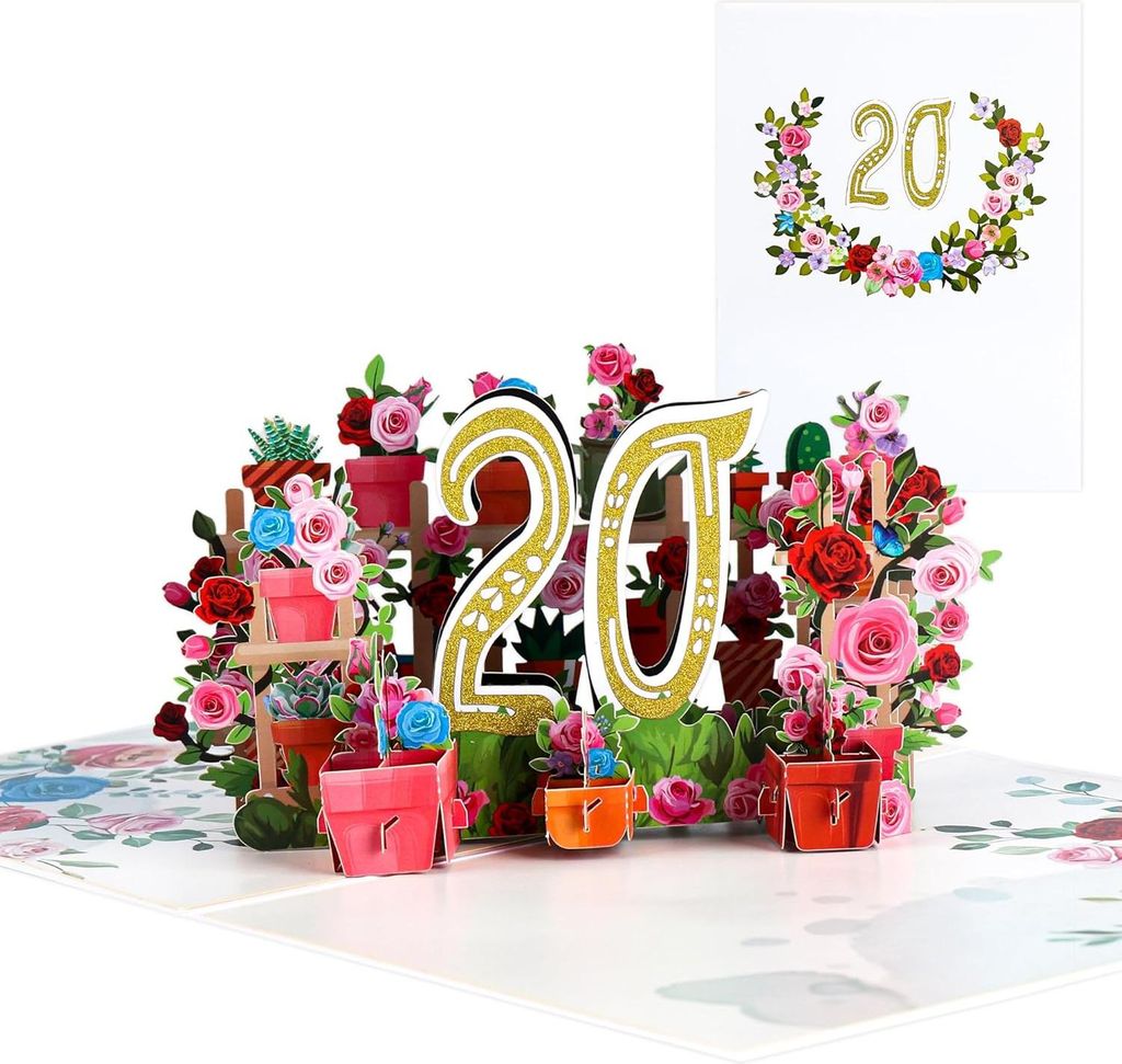 Pop-up-Karte zum 20. Geburtstag und Hochzeitstag Blumen Pop-up Grußkarten 3D Pop-up Karte für besondere Anlässe