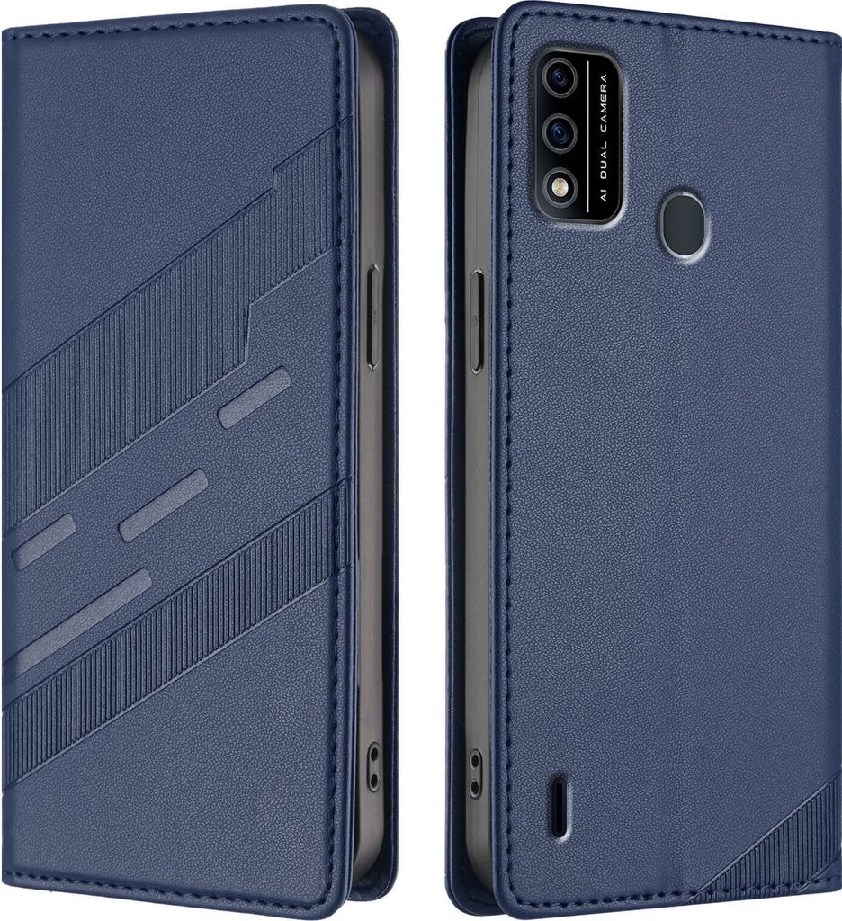 Hülle für itel A48, Kunstleder Brieftaschen Handyhülle mit Kartenfach und Standfunktion Blau