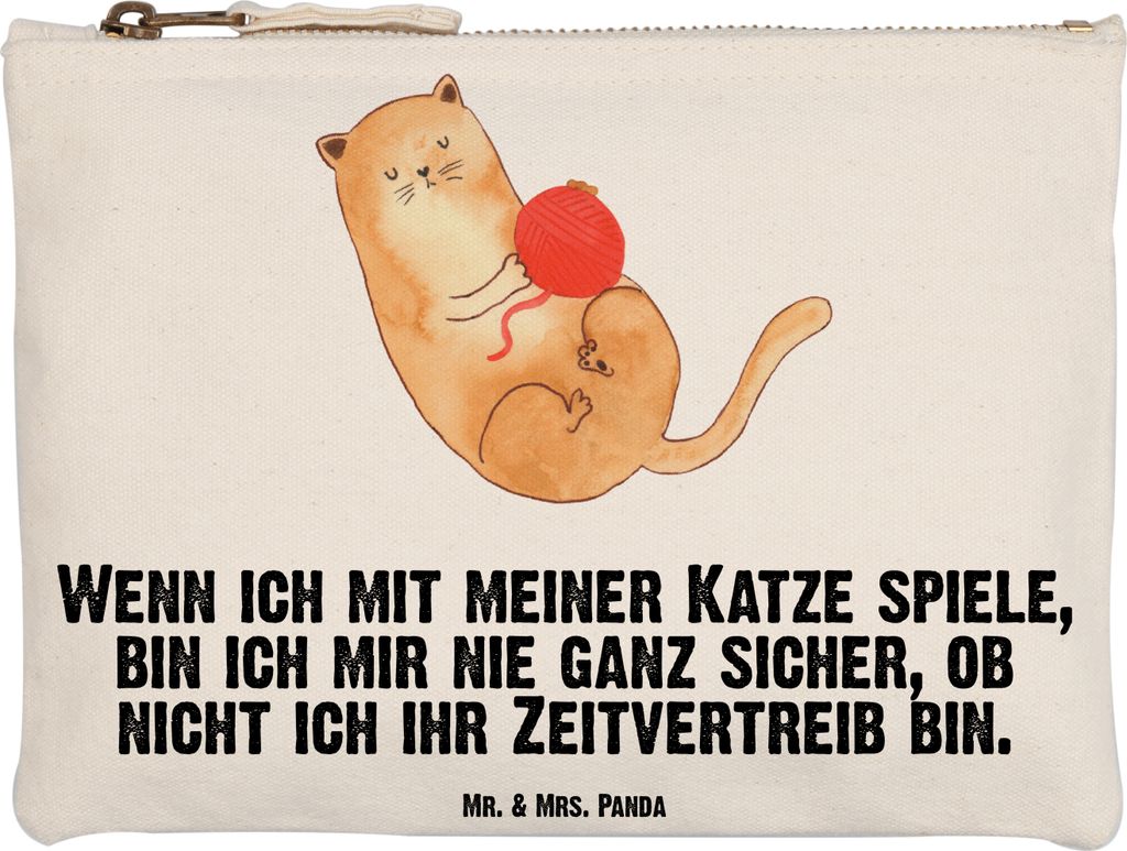 Mr. & Mrs. Panda Kosmetiktasche Katze Wolle Grösse XL Große - Weiß - Geschenk, Cats, Kulturbeutel, Etui, Haha, Spiel, Spielen, kosmetiktäschche...