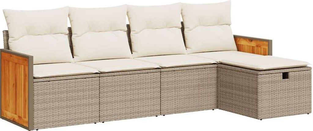 vidaXL 5-tlg. Garten-Sofagarnitur mit Kissen Beige Poly Rattan