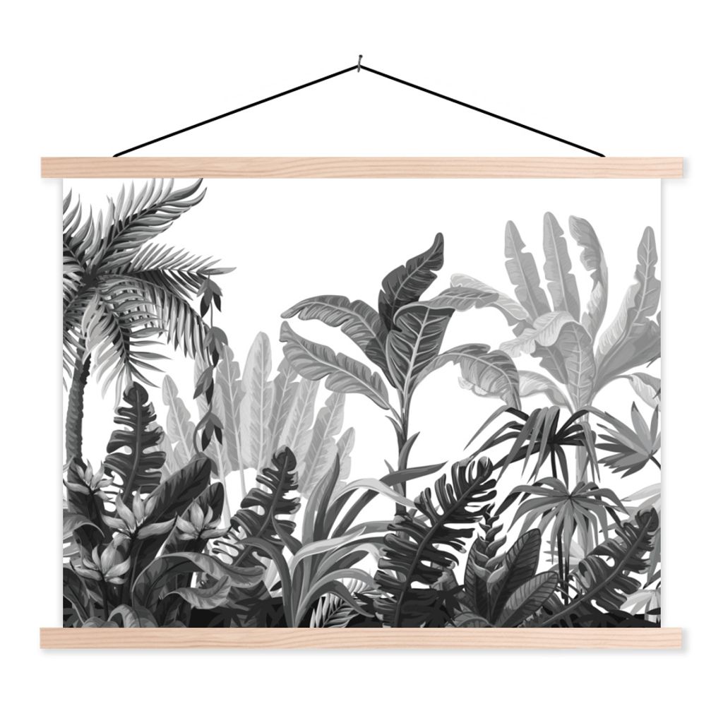 MuchoWow Textilposter Design - Dschungel - Blätter 60x45 cm mit holzfarbenen Rahmen - Bild