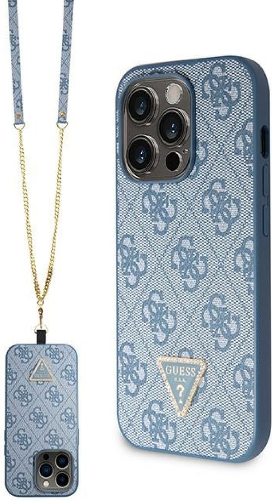 Guess GUHCP14LP4TDSCPB iPhone 14 Pro 6,1 blau/blaues Hardcase Crossbody 4G Metalllogo Handyhülle