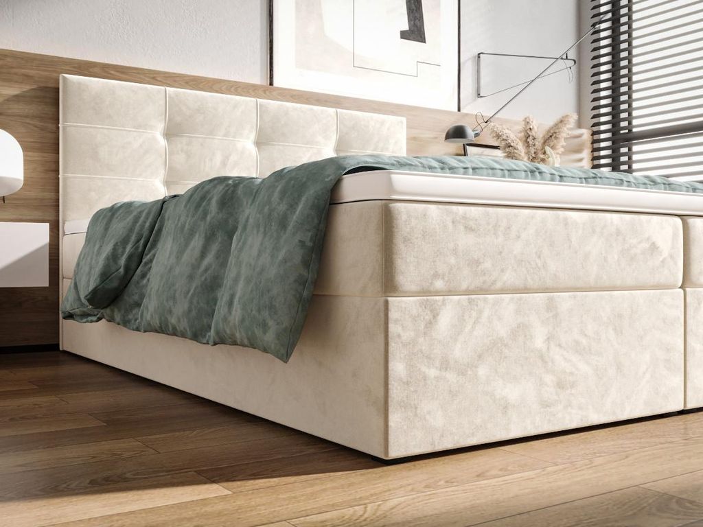 O-SOFA Boxspringbett 180×200 + Hydrophobes Gewebe Monolith 04 Beige + Bett mit Matratze + Gesteppte Rückenlehnen - PAROLO - LAGERANGEBOT