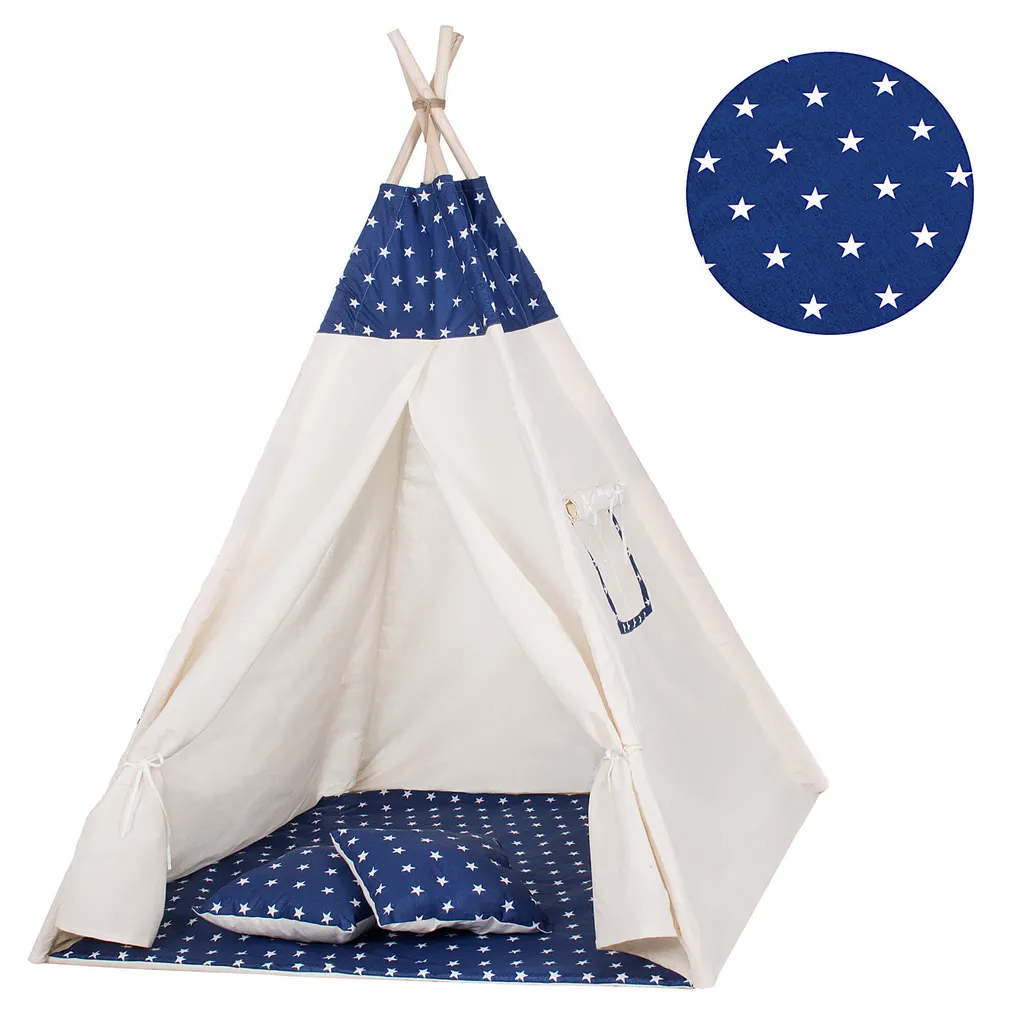Tipi enfant complet 160x120 cm contre le sol froid avec tapis et coussins étoilés