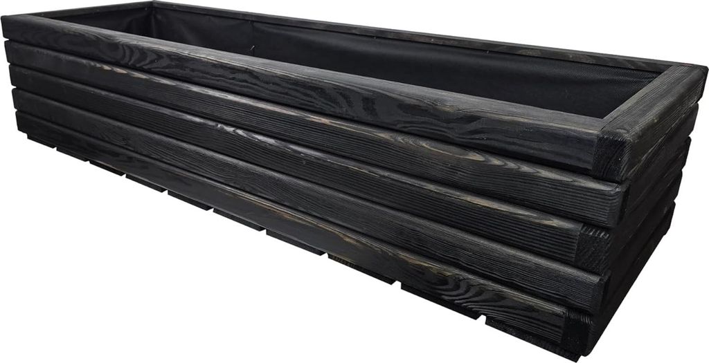 HolzGarden Pflanzkübel Holz Rechteckig 118x30x40 cm Imprägniert Farbe Ebenholz Wetterfest Blumenkasten Blumentopf Balkon Garten Pflanzkasten 95l