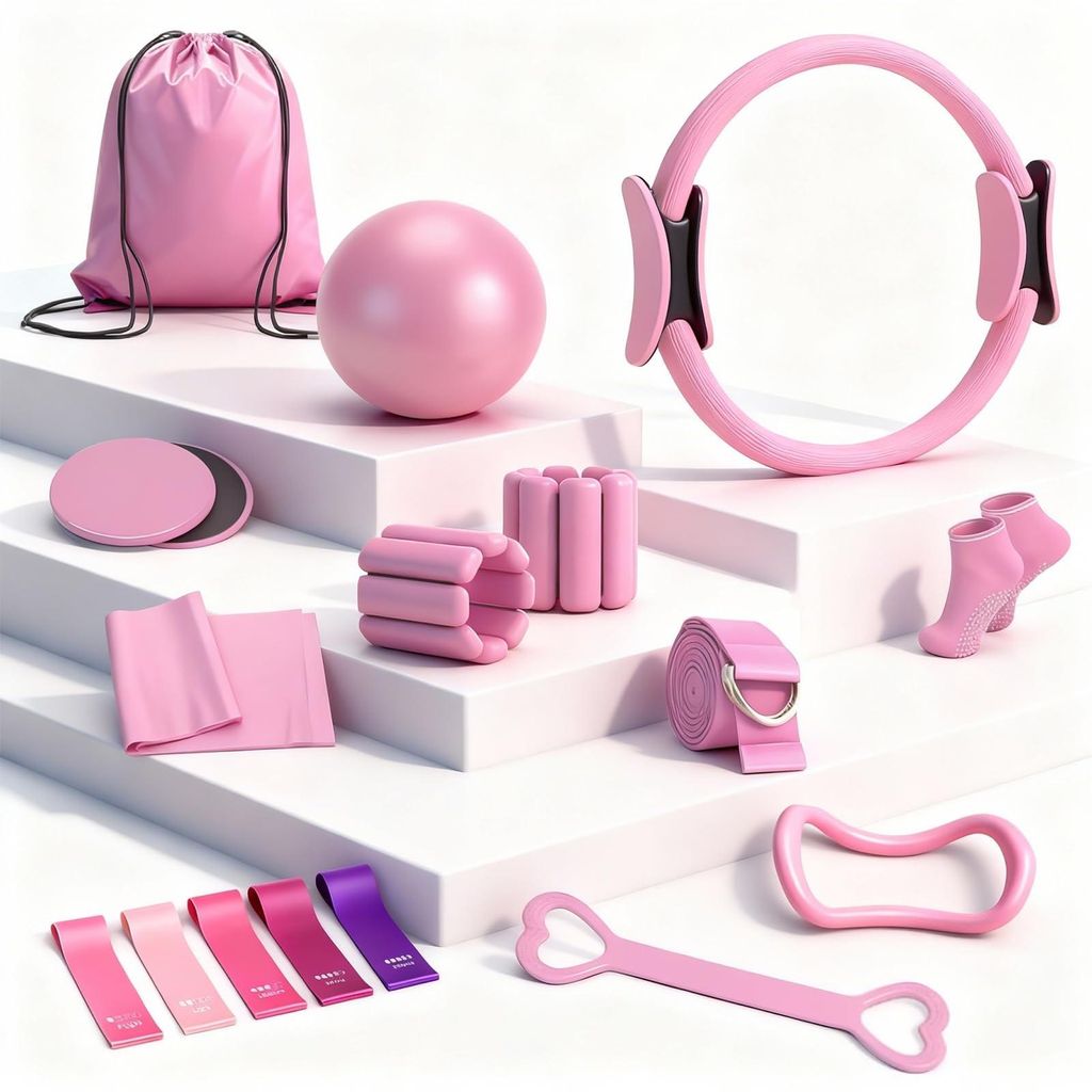 Set completo da 14 pezzi rosa per Pilates, ideale per Immagine del prodotto 