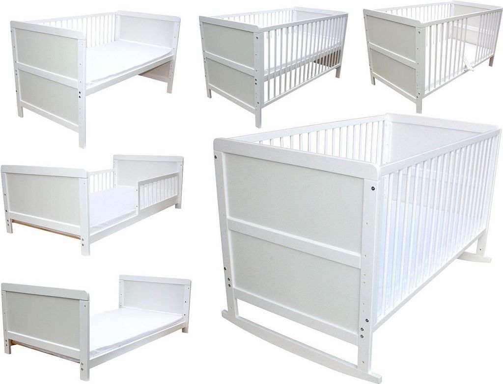 Kinderbett Juniorbett Beistellbett Wiege 140x70cm 4in1 weiß Produktbild 9