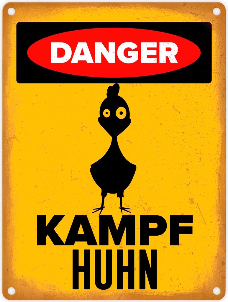 Danger Kampf Huhn Metallschild in 15x20 cm mit Huhn Silhouette