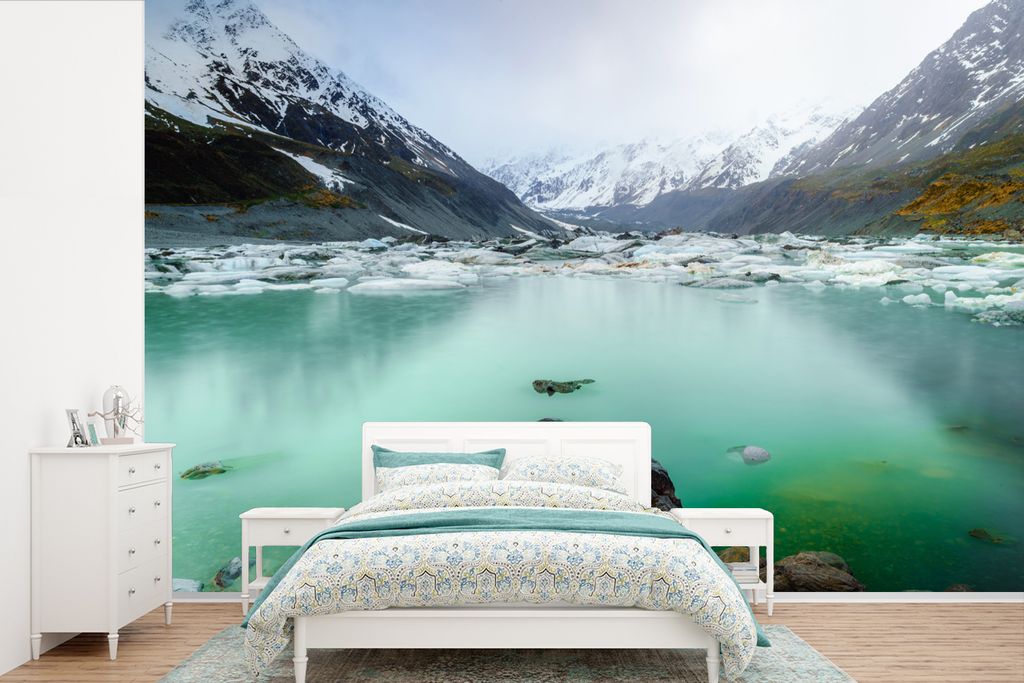MuchoWow Fototapete für Wohnzimmer oder Schlafzimmer Wandtapete Vinyl Motivtapete Meer - Berge - Neuseeland - 450x300 cm - Gemusterte
