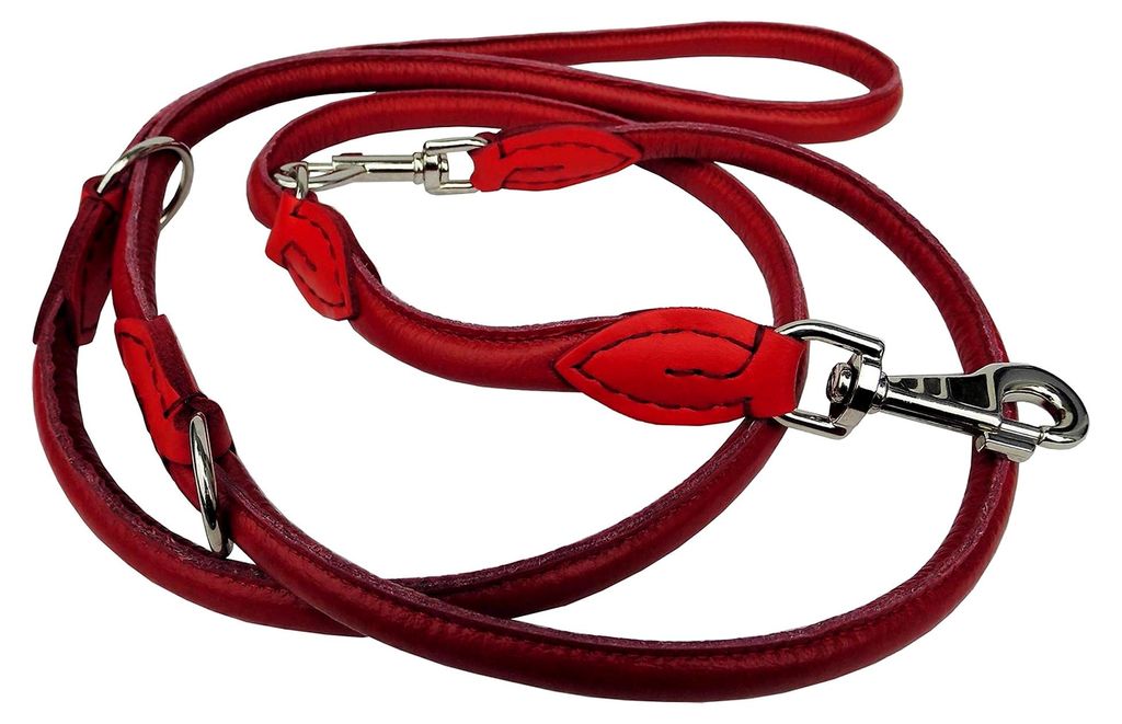 Runde Lederleine 220 cm/10 mm Rot 3-fach verstellbar