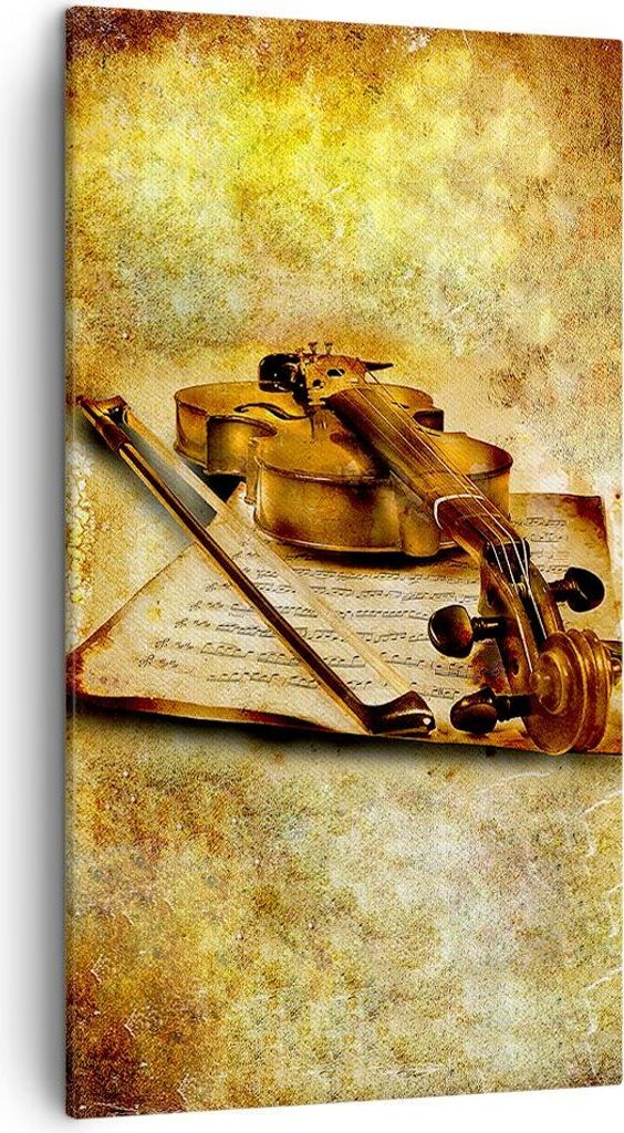 Bild auf Leinwand - Leinwandbild - Violine Instrument Notizen - 45x80cm - Wand Bild - Wanddeko - Leinwanddruck - Bilder - Kunstdruck - Wanddekorati...