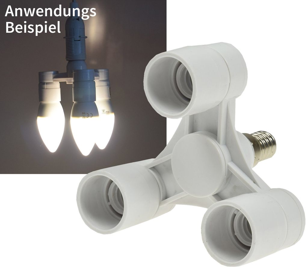 Lampensockel Adapter E14 3-fach für Foto Studio, Softbox, Produktbild 