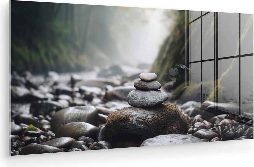 MuchoWow Glasbilder - Bilder auf Wandbild - Foto auf Glas Steine - Stapel - Natur 40x20 cm Wanddekoration aus Glas - Acrylglasbild - Acrylbilder - ...