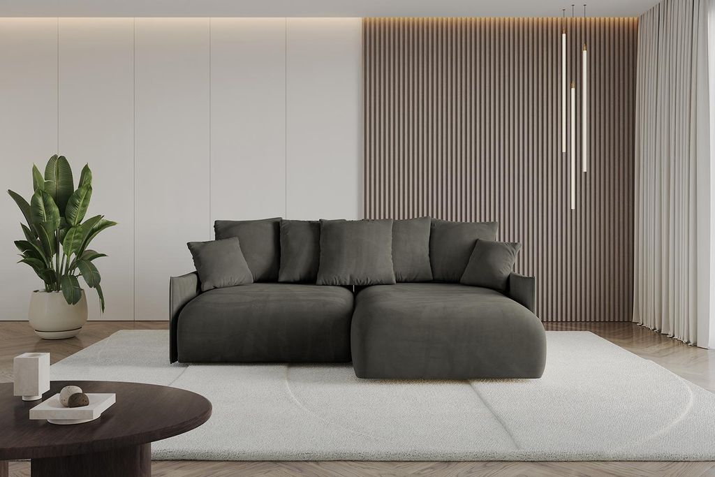 ALTDECOR Ecksofa mit Schlaffunktion und Bettkasten ONESK-L-v1 216x177x72 cm Schwarz - Corner Sofa Eckcouch Couch L-Form angeordnet Schlafcouch Ausz...