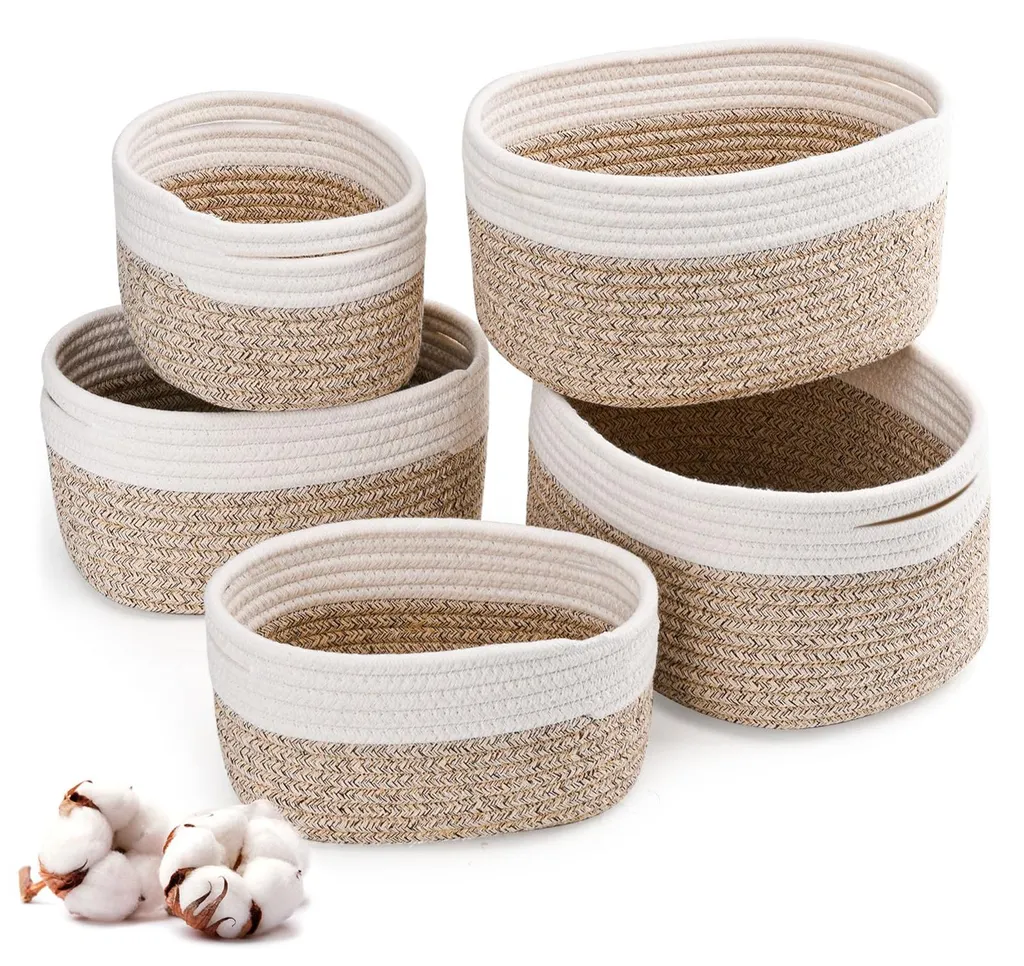 Paniers de Rangement Anti-Désordre en Coton, Solution Organisation Lot 5