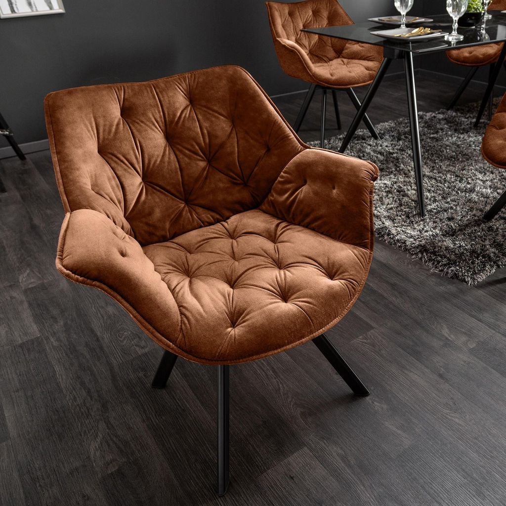 riess-ambiente Drehbarer Stuhl THE DUTCH COMFORT rost braun Samt mit Armlehnen Modern Design