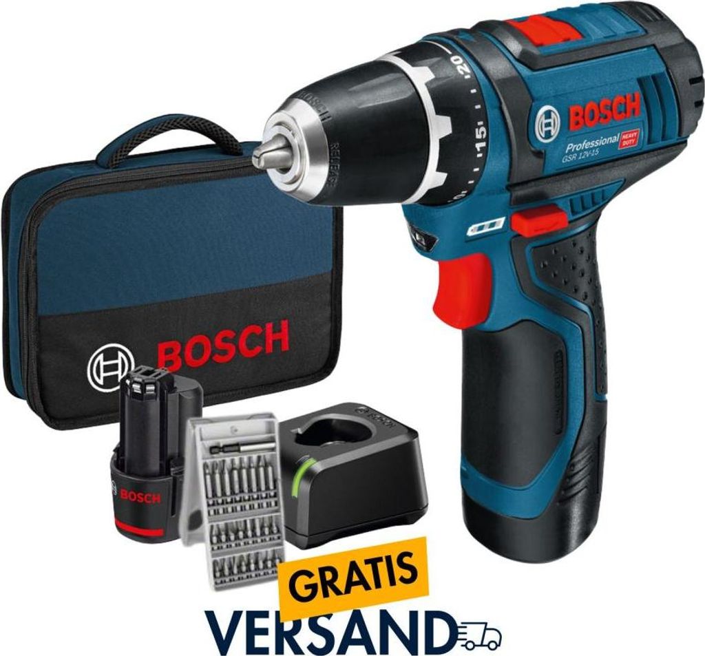 Bosch GSR 12V-15, 2 x GBA 12V 2,0 Ah batéria, 25-dielna Obrázok produktu 