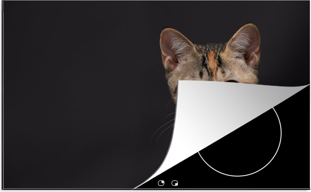 KitchenYeah Herdabdeckplatte Katze - Schwarz - Porträt , 76x51cm, Küche Deko, Glaskeramikfeld Herdabdeckung, Abdeckplatte fùr Kochfeld