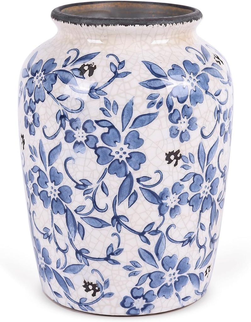 Handbemalte blau-weiße Chinoiserie-Vase im Vintage-Stil, für eine Bibliothek oder ein Bauernhaus