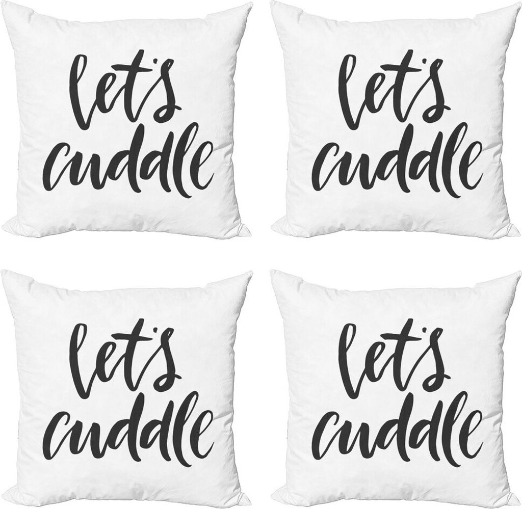 ABAKUHAUS Lass uns kuscheln Kissenbezug Set (4 Stück), Cursive Kalligraphie, Moderner Doppelseitiger Digitaldruck, 40 cm x 40 cm, Dunkelgrau und W...