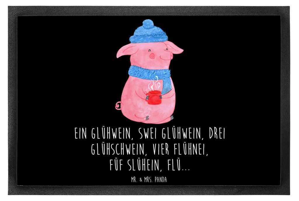 Mr. & Mrs. Panda Fussmatte Schweinchen Glühwein 50 x 75 cm - Schwarz - Geschenk, Vorleger, Spruch, Fußabtreter, Türmatte, Weihnachtsmarkt, fußm...