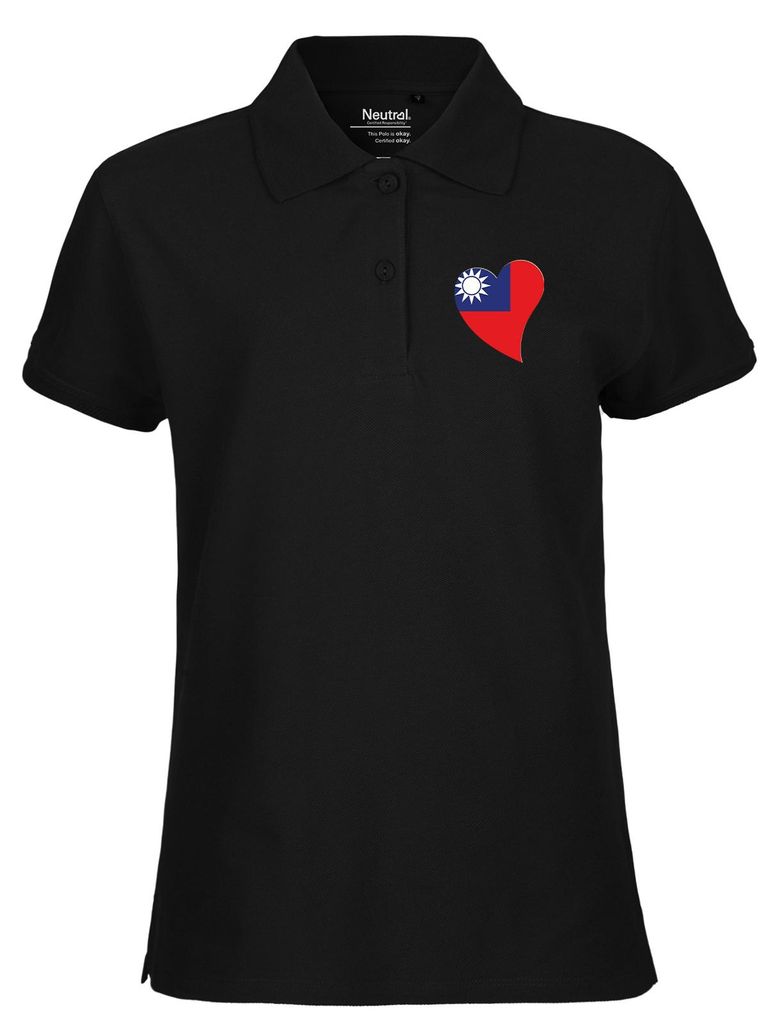 Huuraa Damen Polo Shirt Taiwan Flagge Herz XL Black Bio Baumwolle Fairtrade Poloshirt Geschenkidee