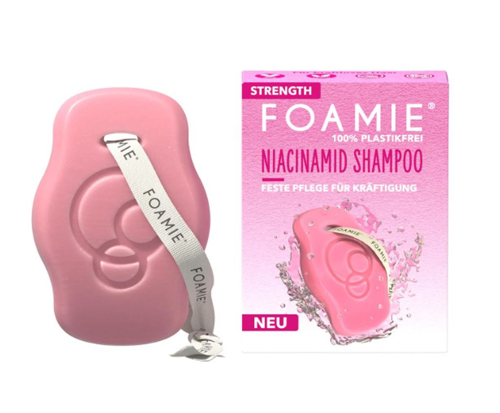 Foamie Festes Shampoo STRENGTH mit Niacinamid, Volumen für Feines & Dünnes Haar, Niacin & Reisextrakte für intensiven Schutz & Kräftigung
