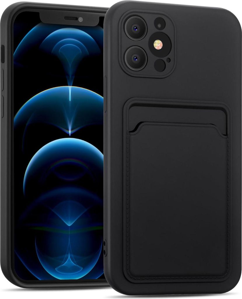 Handyhülle für Apple iPhone 12 Pro Max Hülle Silikon Schutzhülle mit Kartenfach Slim Wallet Case, Schwarz