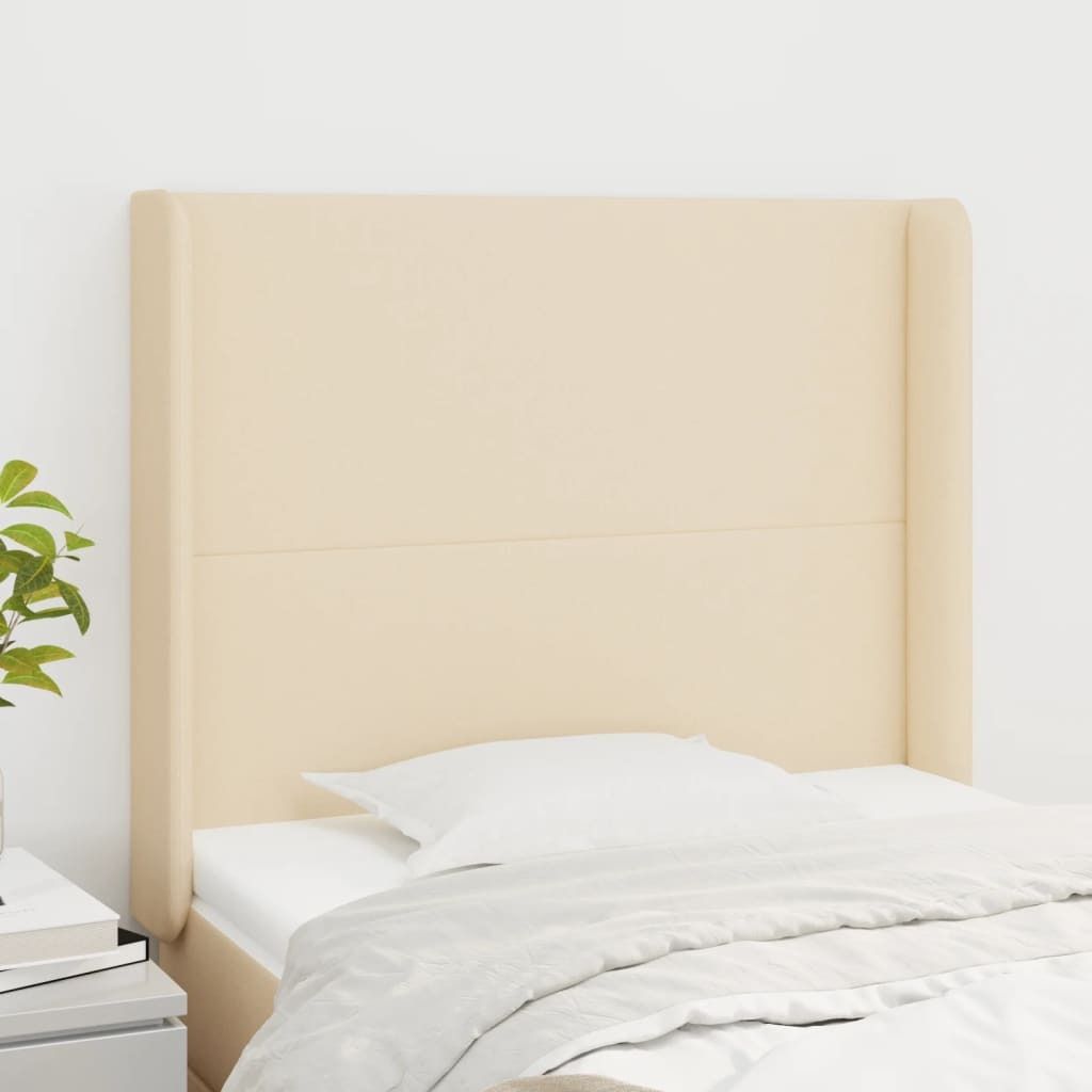 "Rabatt" Bettkopfteil modern - Kopfteil für Bett - mit Ohren Creme 93x16x118/128 cm Stoff - Kopfteile CC4410