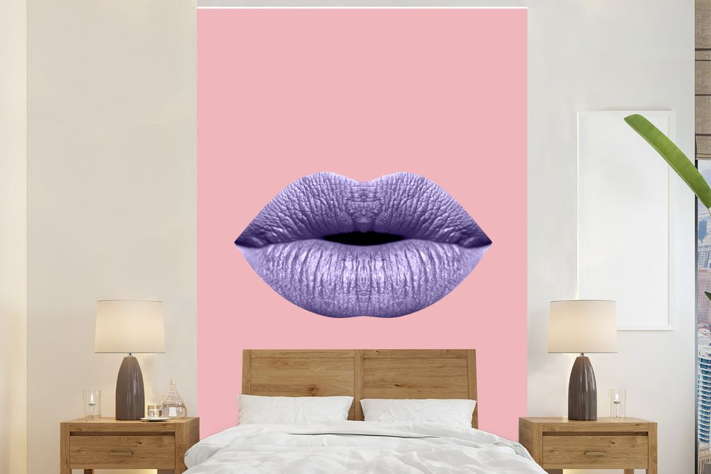 MuchoWow Fototapete für Wohnzimmer oder Schlafzimmer Wandtapete Vinyl Motivtapete Lippen - Pastell - Rosa - 200x300 cm - Wanddekorationen