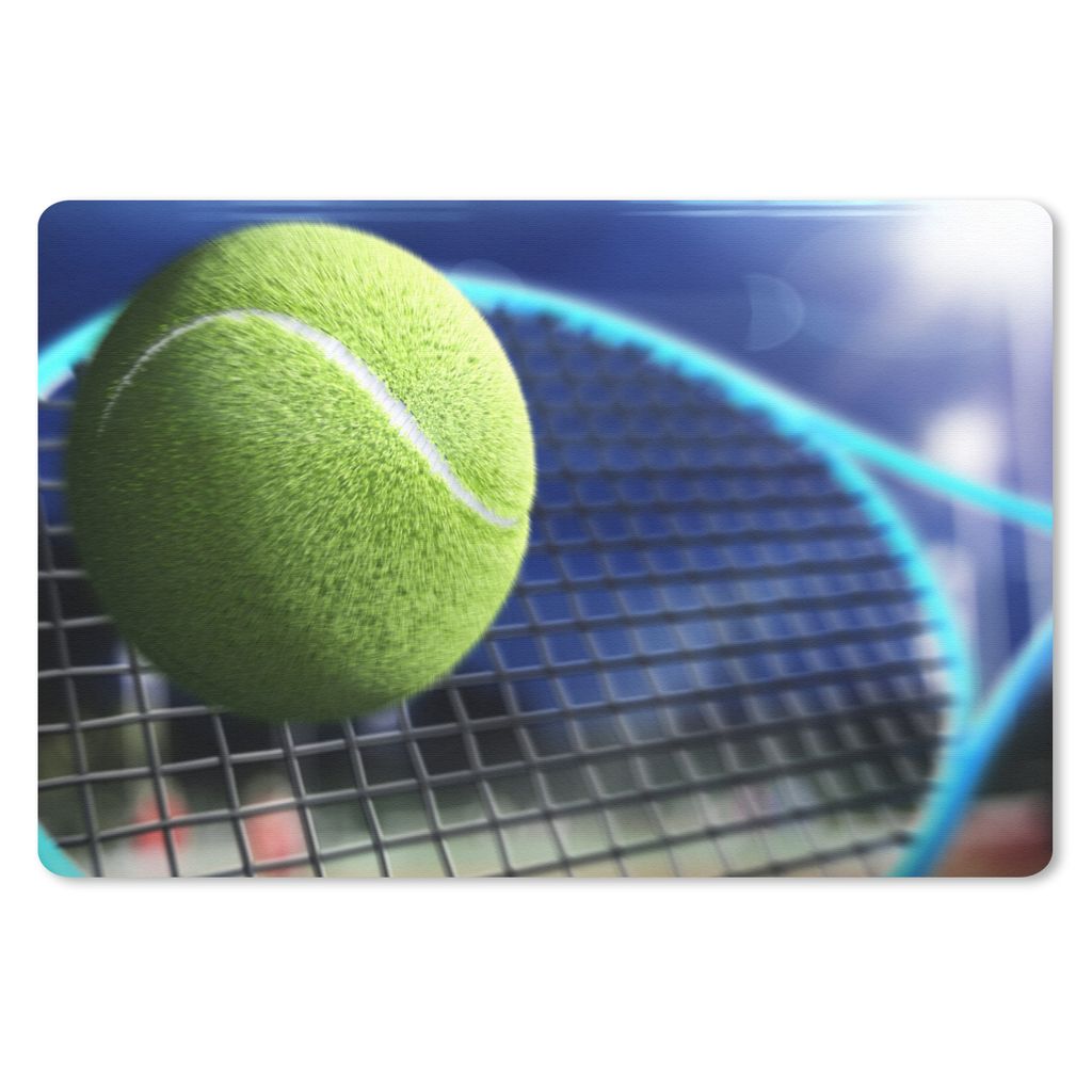 MuchoWow Schreibtischunterlage Tennisschläger trifft den Ball 60x40 cm - XXL Mauspad - Großes Mauspad