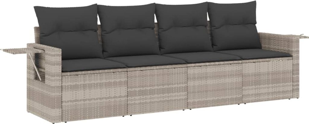vidaXL 4-tlg. Garten-Sofagarnitur mit Kissen Hellgrau Poly Rattan