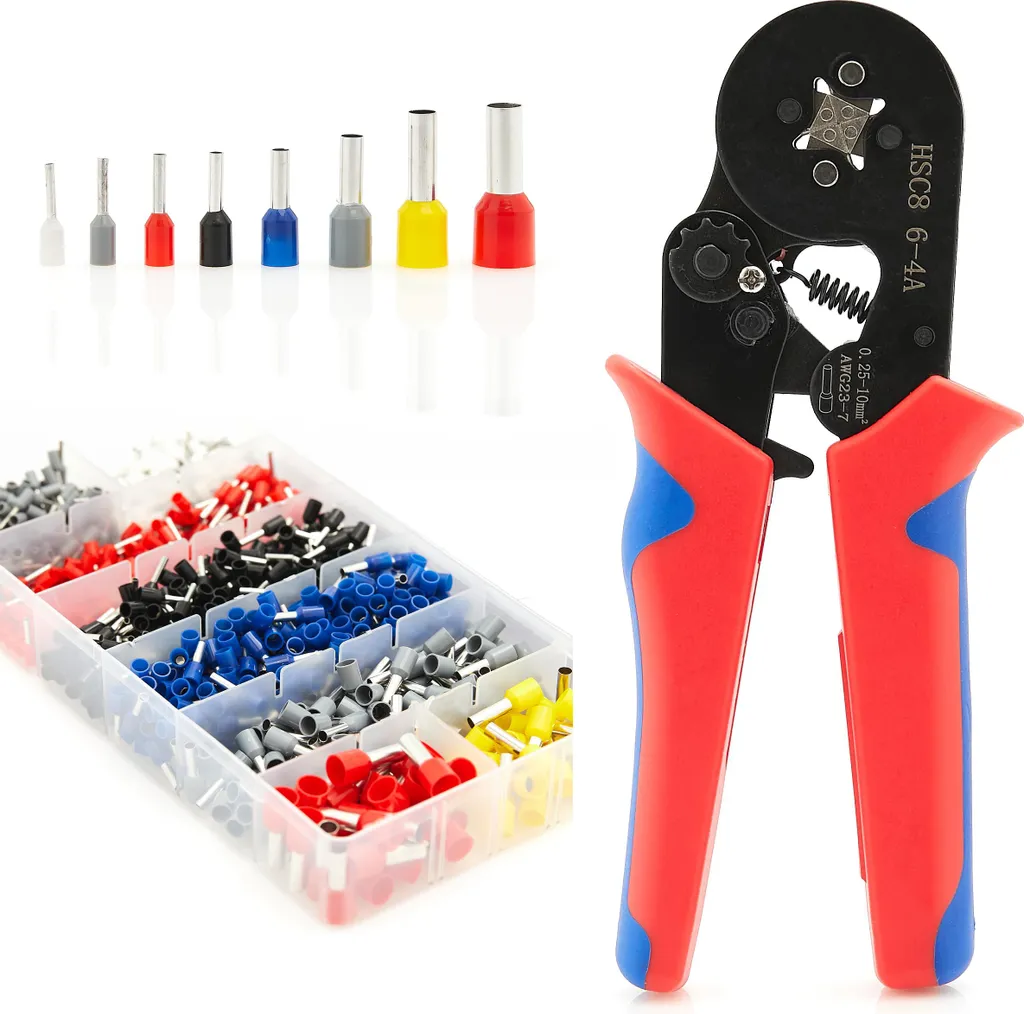 Pince à sertir pour embouts avec coffret de 1200 cosses isolées AWG