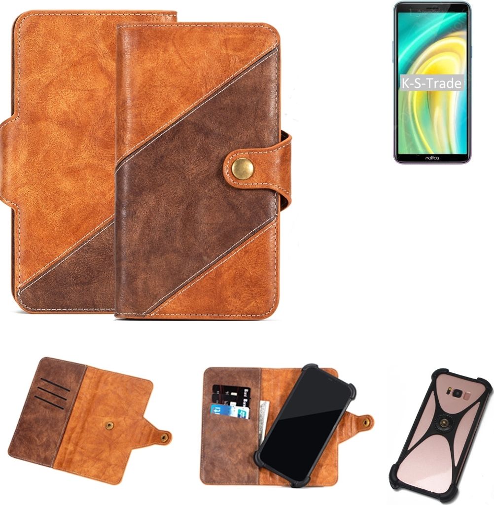 K-S-Trade Handyhülle Schutzhülle Bookstyle Case Wallet-Case kompatibel mit TP-LINK Neffos A5 Cover Klapphülle Kantenschutz Smartphone dunkelbraun