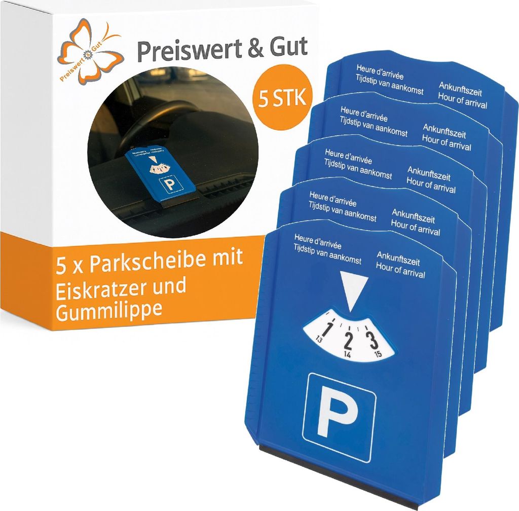 5 x Parkscheibe mit Eiskratzer – mit Gummilippe, Produktbild 