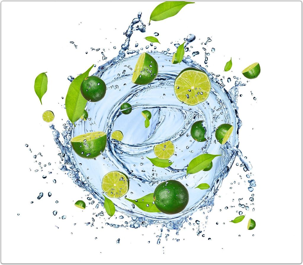 Spritzschutz Herdabdeckplatte Schneidebrett aus Glas Limette im Wassersplash 1-Teilig (60x52cm)