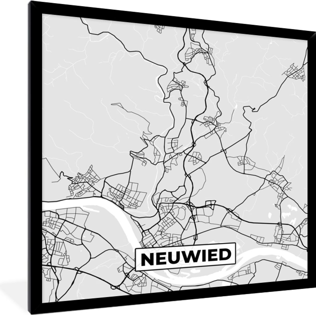 MuchoWow Gerahmtes Poster Neuwied - Karte - Stadtplan - Deutschland 40x40 cm - Poster mit Schwarzem Bilderrahmen Wandposter Rahmen Foto Bilder - ...