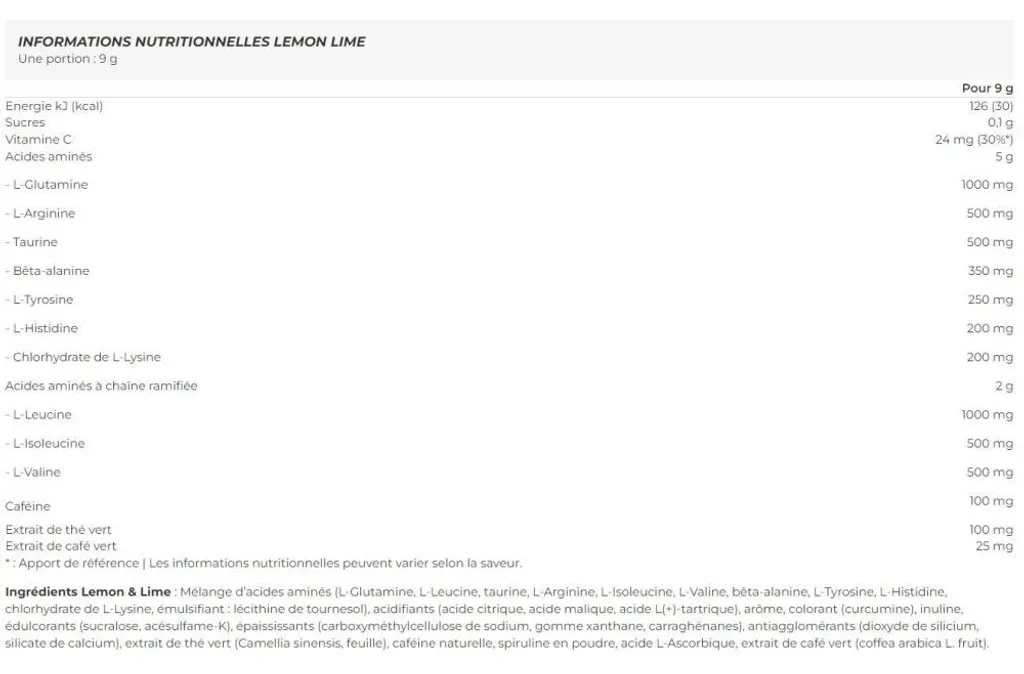 Boisson Énergisante aux Acides Aminés Amino Energy Lemon Lime 270 gr