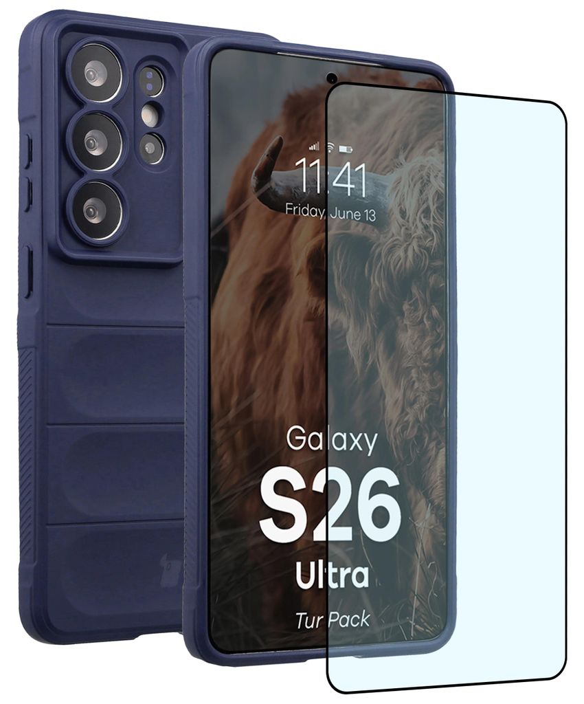 Robuste Handyhülle + gehärtetem Glas für Galaxy S26 Ultra, Bizon Tur Pack, Dunkelblau
