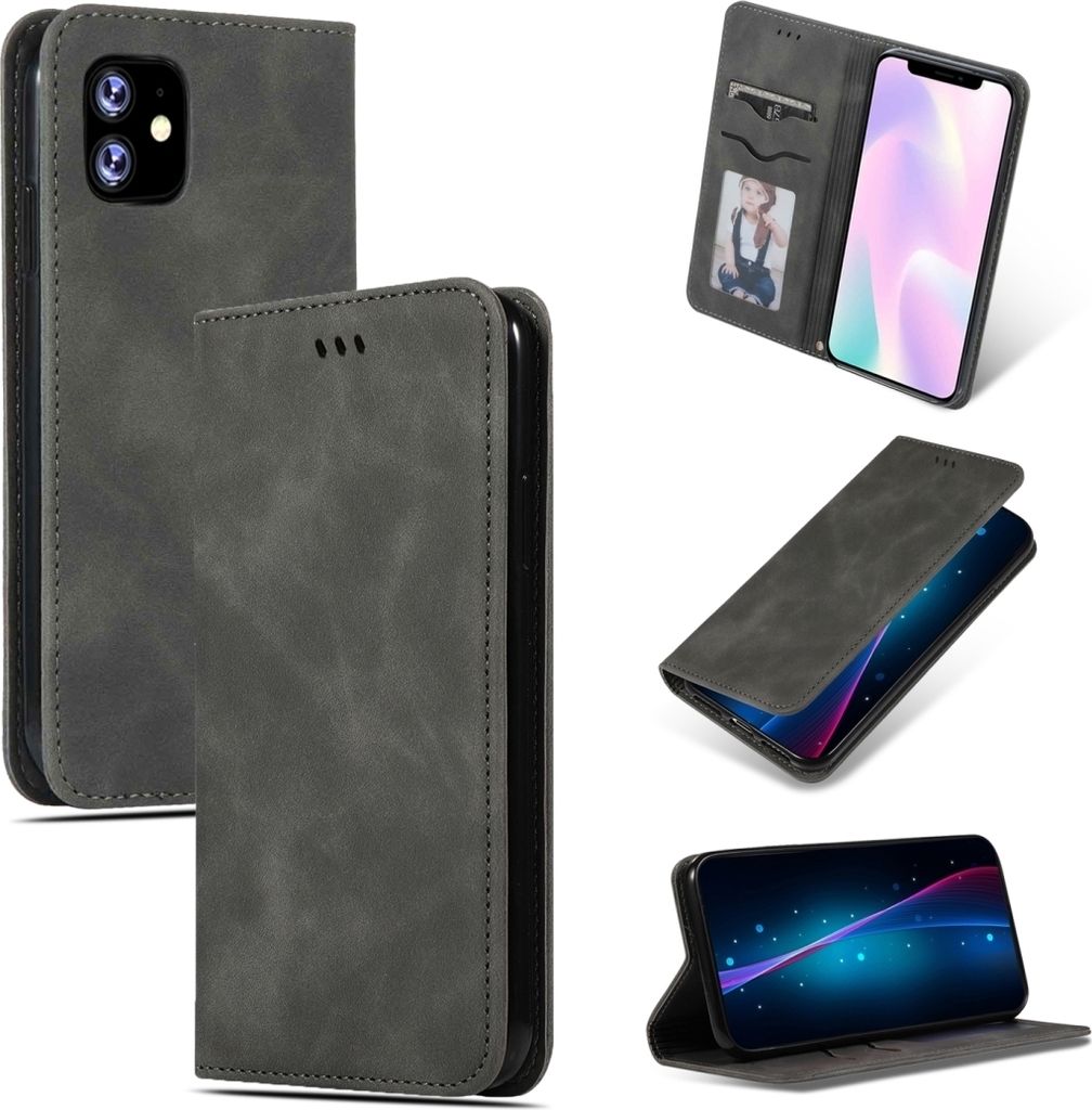 Mobigear Retro Slim iPhone 11 Hülle Klapphülle - Grau
