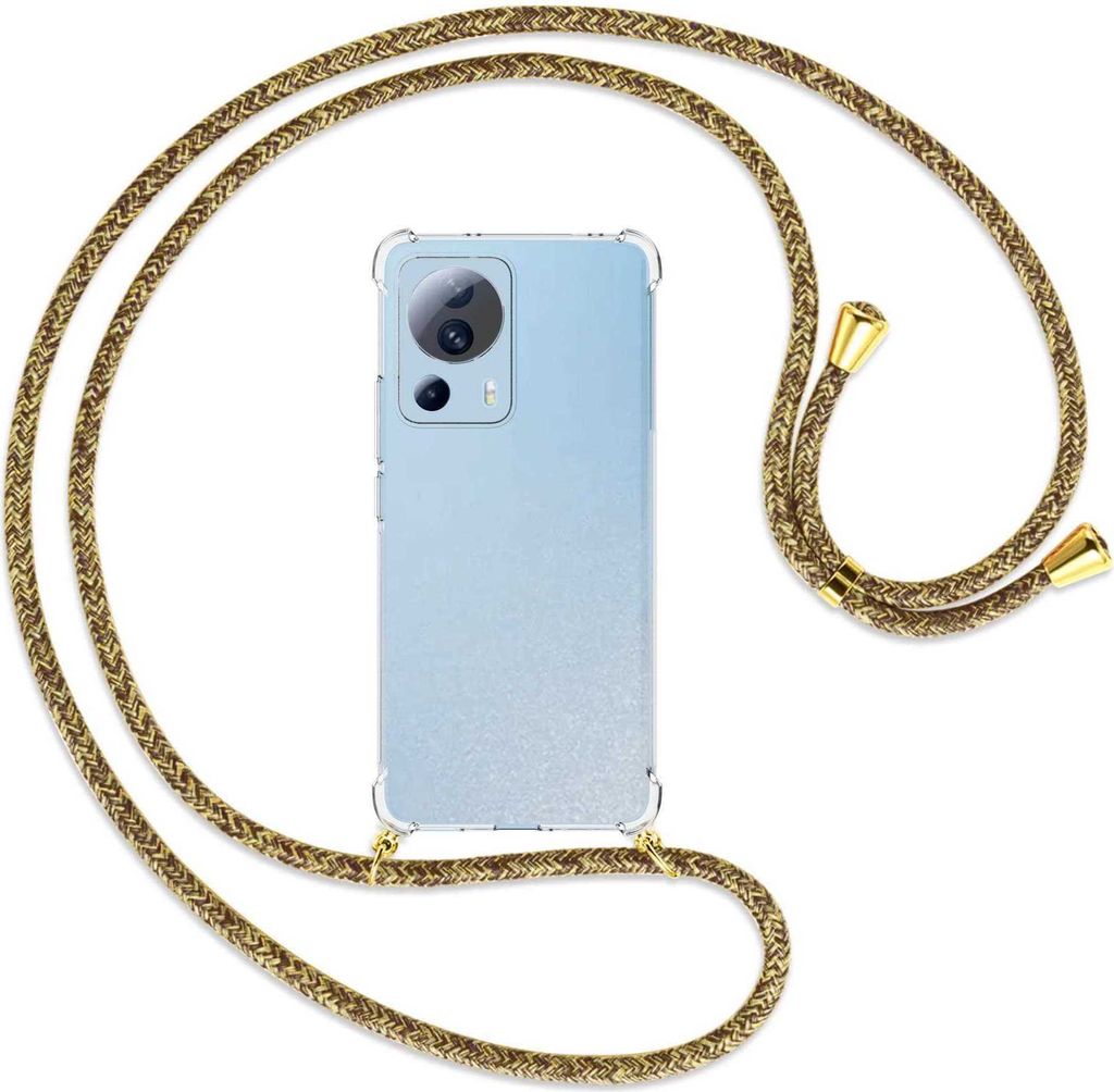 Handykette Backcover-Schutzhülle mit Band (Metall goldfarben) für Xiaomi Civi 2, Xiaomi 12 Lite NE - braun+beige