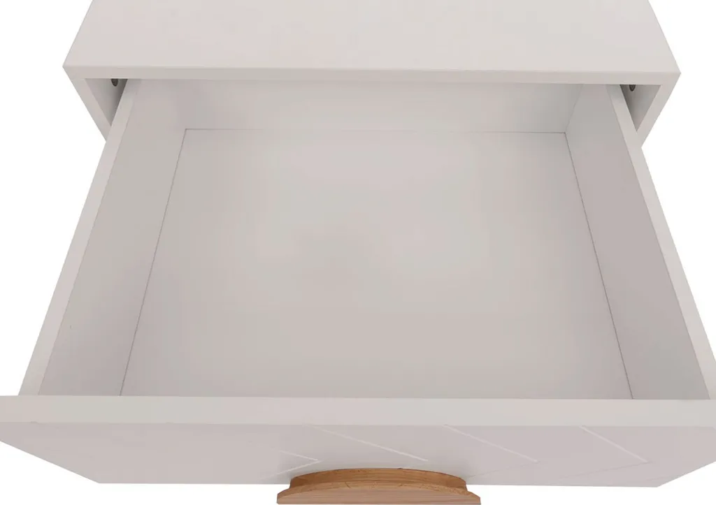 Petite commode de nuit blanche et table d'appoint design bois chevrons - 3