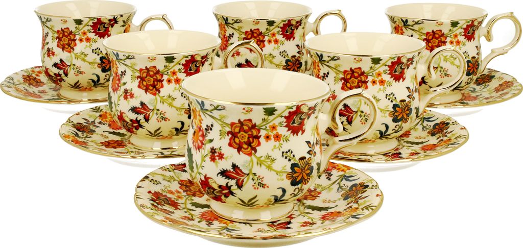 Set von 6 Tassen mit Untertasse für Ecru Fantasy Kaffee Tee