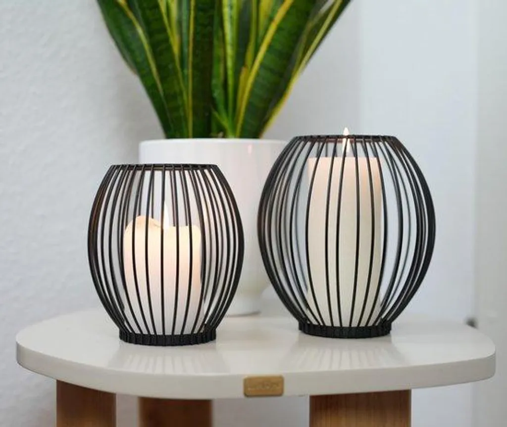 Lot de 2 lampes décoratives métal et cylindre en verre pare-vent