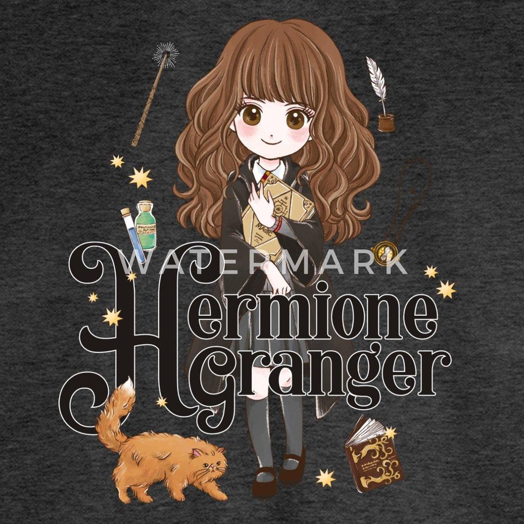 Spreadshirt Harry Potter Hermine Granger Chibi Kinder Premium Langarmshirt, 134/140 (8 Jahre), Anthrazit meliert