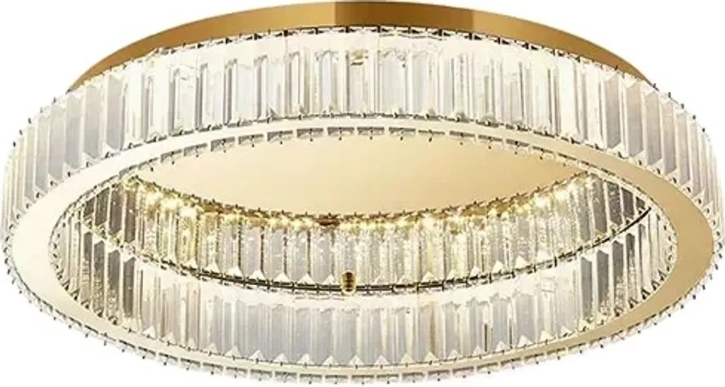 Lustre de salon en cristal doré - Plafonnier LED 50 cm pour salle à manger