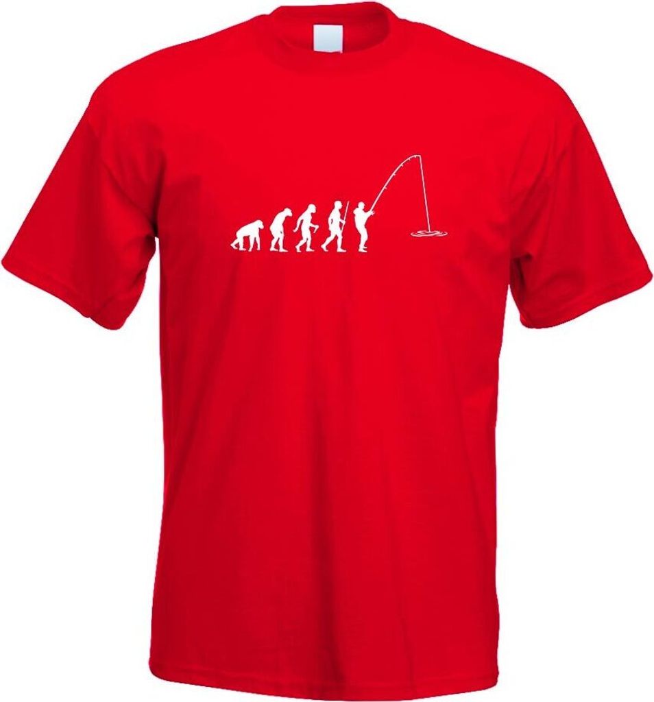 Kiwistar - T-Shirt - rot - Angler Angeln Evolution Motiv Bedruckt Funshirt Design Print - mit Motiv Bedruckt - Funshirt Design - Sport - Freizeit -...