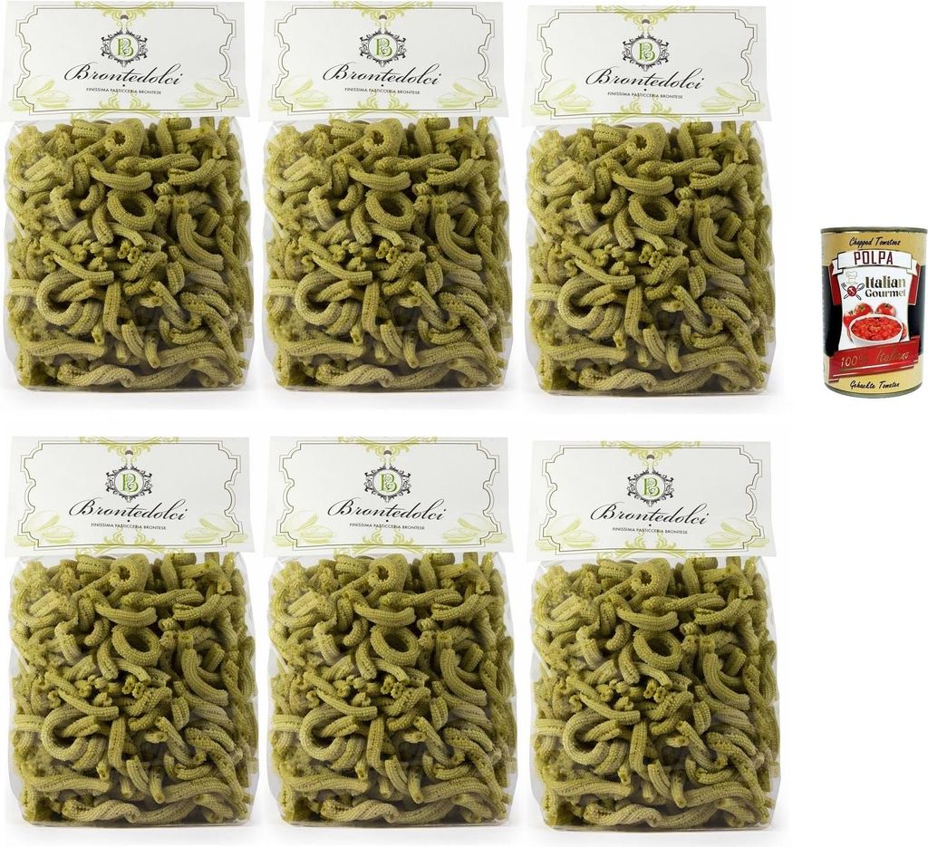 Brontedolci Casarecce Pasta artigianale al Pistacchio Hartweizengrieß Pasta Pistazienpaste, Hergestellt mit Grießmehl und 10% Pistazien, 6x 500g ...