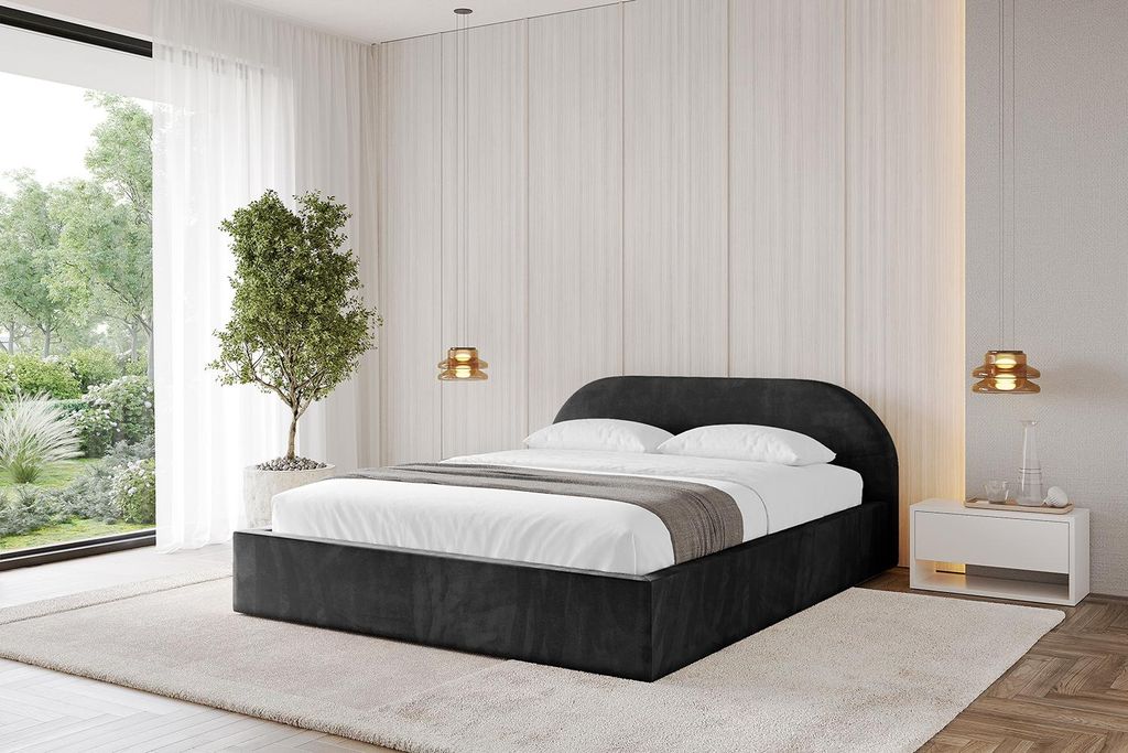 ALTDECOR Polsterbett mit Bettkasten - TIVON-v1 - 160x200 Schwarz Casablanca - Bett mit Kopfteil, Boxbett ohne Matratze, Doppelbett mit Stauraum